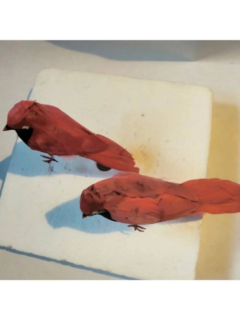 Red Cardinal Bird Figurine Feathered Wire Craft Pick Lot 2